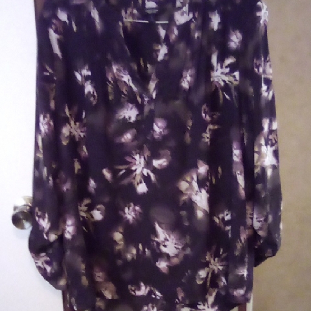 Floral Blouse with Purple and Black Pattern